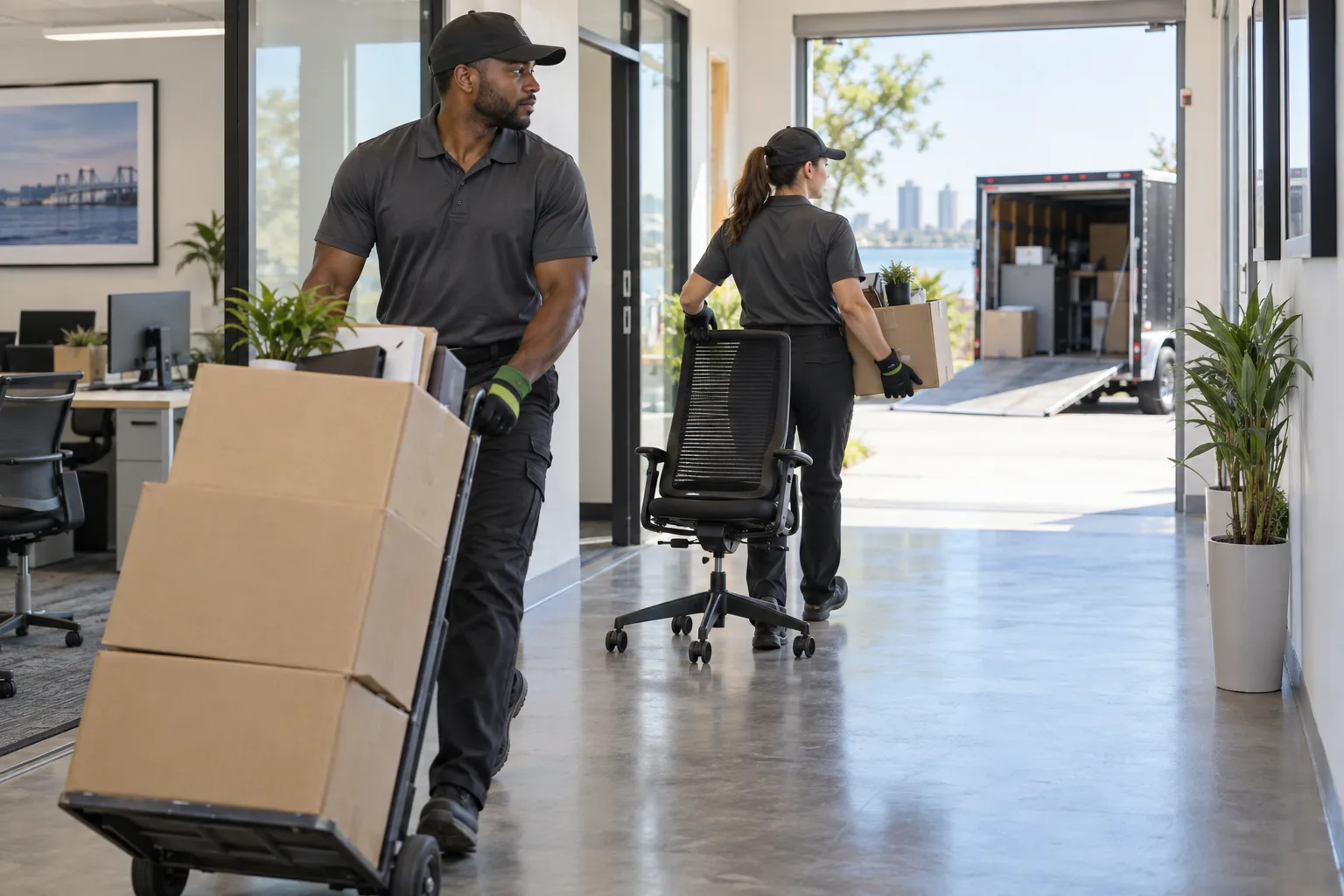 EcoClear crew clearing office furniture and boxes